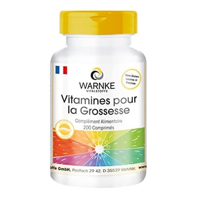Vitamines pour femmes enceintes - avec 800µg d'acide folique - 200 comprimés pour 9 mois, 13 micronutriments par comprimé, dosage sûr | Warnke Vitalstoffe - Qualité des pharmacies allemandes