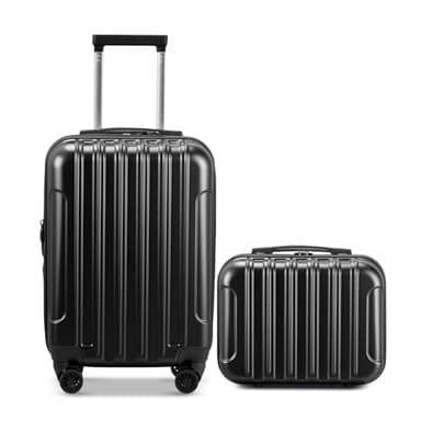 LEADZM Set de 2 Valises de Voyage avec Vanity Case, Valise Grande Taille, Valise Cabine, Set de Bagage pour Voyage, ABS+PC avec roulettes Pivotantes 360°, Design dégradé - Noir