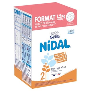 Nestlé Nidal 2 Lait bébé 2ème âge en poudre de 6 à 12 mois - Bag in Box de 2 sachets de 600g