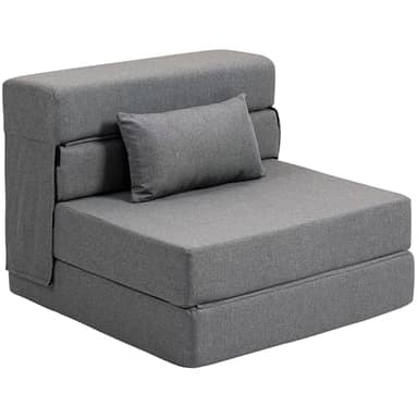 HOMCOM Fauteuil convertible 1 place fauteuil lit pliant chauffeuse 1 place 3 en 1 avec assise rembourré, coussin inclus, matelas pliable portable pour invités, salon, petit espace, charge 120 kg, gris