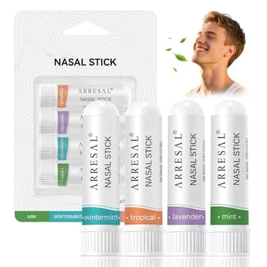 4 Pièces Portable Nasal Stick,Bâtonnets Aux Huiles Essentielles,Nez-Stick Inhalateur,Soulagement Rapide du Nez Bouché,Améliore la Respiration et nettoyer les passages