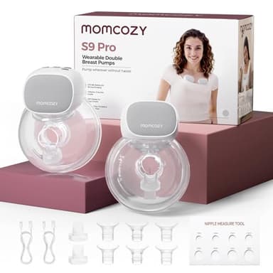 Momcozy S9 Pro Tire Lait Electrique Actualisé, Tire-lait Mains Libres Avec Batterie à Longue Durée et écran LED, Tire Lait Portable Avec 2 Modes et 9 Niveaux - 24mm (Gris, 2 Pack)