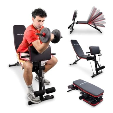 Mobiclinic®, Banc musculation, Bandes de Résistance, Pliable, Avec Roues, Multifonction, Banc de Presse, Réglable, Inclinaison et Déclinaison, Jusqu'à 120KG, Planefit, Fitness à domicile