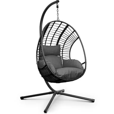Swoods Fauteuil Suspendu Egg XXL - Chaise Suspendue avec Support - pour Intérieur et Extérieur - INCL. Oreillers - Chaise Egg - Cocoon - Chaise Oeuf - Jusqu'à 150kg (Gris foncé)