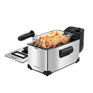 Aigostar Friteuse à huile, 3 L, Démontable, Résistance immergée, Thermostat Réglable, Fenêtre Visible, Inox