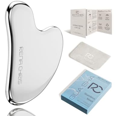 Rena Chris Gua Sha Visage - Acier Inoxydable,Guasha pour Sculpter la Ligne de la Mâchoire et Réduire les Poches, Gua Sha Corps, Cadeau de Soins de la Peau (Argent)