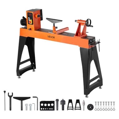 VEVOR Tour à Bois Électrique, 45,7 x 102 cm, 1500 W, avec Pieds Verticaux, Vitesse Variable 0-3200 tr/min, Moteur CC sans Balais, Corps en Fonte, pour Projets Menuiserie de Moyenne à Grande Envergure