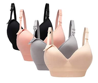 Oliked Lot de 3 à 4 soutiens-gorge d'allaitement à coque souple pour femme, Lot de 4 (noir + gris + rose + beige)., XL