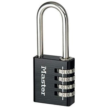 Master Lock 7640EURDBLKLH Cadenas à Combinaison Programmable en Aluminium avec Anse Longue, Noir, 4 x 10,2 x 1,5 cm