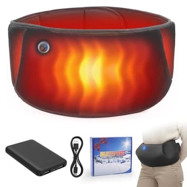 Electric Heated Belt 2 en 1 avec Poches Chauffe-Mains, 3 Niveaux de Température 45–65 °C, Batterie 5000 mAh avec Indicateurs LED, Taille Ajustable jusqu’à 147 cm pour Dos et Abdomen, Femme et Homme