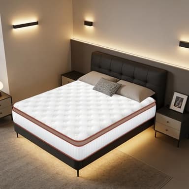 Matelas 140x200 cm, Épaisseur 26 cm, Hybride de Ressorts Ensachés et Mousse à Mémoire de Forme, Certifié Oeko-Tex, Matelas 2 Personnes, H3 Mi-Ferme, 10 Zones Ergonomique, Hypoallergénique, Durable