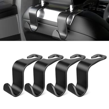 SUTOUG Lot de 4 crochets pour dossier de siège de voiture - Accessoires de voiture pour intérieur - En plastique noir - Convient pour sacs à main, sacs de courses, vêtements, boîte à outils portable