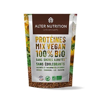 Alter Nutrition - Protéines Mix Vegan Bio - Mélange De 4 Protéines Végétales Bio (Chanvre, Courge, Tournesol, Lin) - Riche En Protéines Et En Fibres - Fabriqué En France – 500g et 1kg (500g)