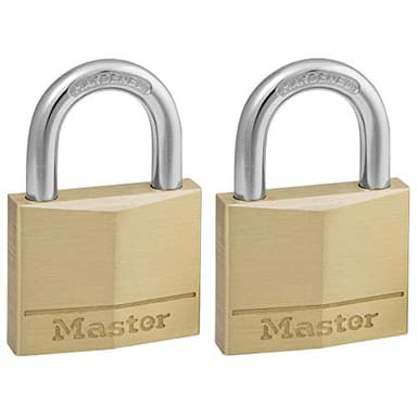 Master Lock 140EURT Lot de 2 Cadenas à Clé en Laiton, Doré, 6 x 4 x 1,3 cm