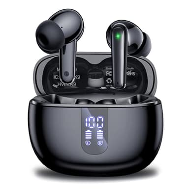 Écouteurs sans fil Bluetooth 5.3 avec son stéréo Hi-Fi, 40 heures d'autonomie avec écran d'alimentation LED, étui de charge, étanche IPX7, écouteurs intra-auriculaires avec microphone pour téléphone