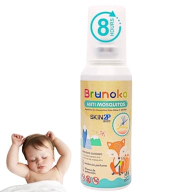 Lotion Anti-Moustiques pour Bébés et Adultes (Sans Parfum) - 8 heures de protection contre les moustiques tigres, pour corps et visage - Brunoko & PSA Skin 2P