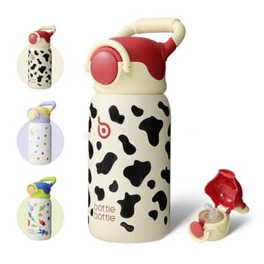 BOTTLE BOTTLE Bouteille d'eau isotherme pour enfants avec couvercle à paille et poignée - 473,6 g - Bouteille d'eau sous vide en acier inoxydable pour école, extérieur, voyage, cadeau pour garçons et