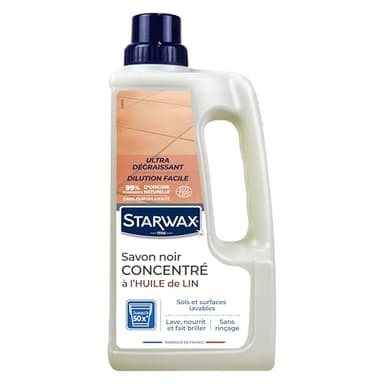 STARWAX - Savon Noir Concentré à l'Huile de Lin Pour Sols Intérieurs - Nettoie, Nourrit et Protège - 99% d'Ingrédients d'Origine Naturelle - Fabriqué en France - 1 L - 50m²