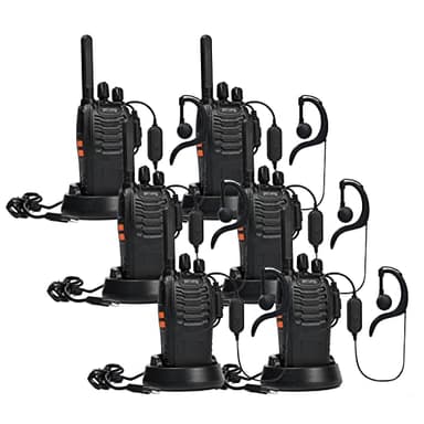 Talkie Walkie PT88E PMR446 sans Licence 16 Canaux, Rechargeable avec Chargeur USB, Lampe de Poche LED, Talkie Walkie Professionnel avec Oreillette pour la Famille, l'école (6pcs, Noir)