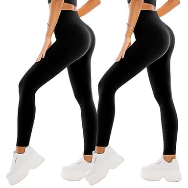 SINOPHANT 2 Pièces Leggings Sport pour Femmes Taille Haute, Legging Opaque pour Gym Sport Yoga(#2 pièces Noir/Noir,L-XL)