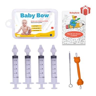 Babybow | 4pcs seringue nasale bebe - kit complet avec cure nez bebe - mouche bebe - pipette nez bébé - avec embout en silicone doux pour rinçage de sinus