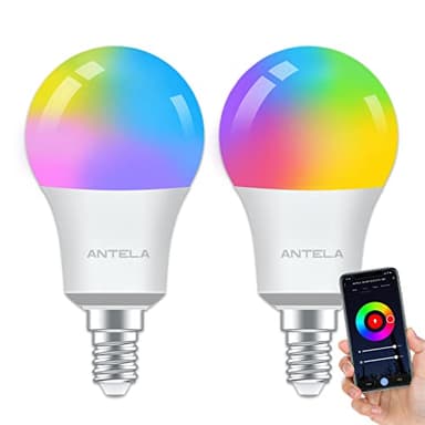 ANTELA Ampoule Connectée WiFi E14 A60 Ampoule LED Intelligente RGB+CCT 2700K-6500K Compatible avec Alexa, Google Home, Commande Vocale, 2 PCS