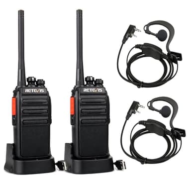 Retevis RT24 Plus Talkie Walkie, Longue Portée Professionnel, PMR446 Talkies-Walkies Radio Portable, Rechargeable avec Oreillette et USB Base de Chargement, pour Randonnées, Camping (Noir, 1 Paire)