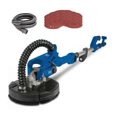 Scheppach Ponceuse Mur & Plafond DS920 | 710W | Ø 225mm | Tête inclinable -90°| Bras Télescopique| Avec 6 disques abrasifs, kit d'adaptateurs & tuyau d'aspiration | LED incluse | Set d'abrasifs supp.