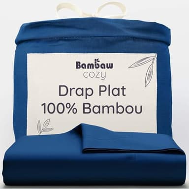 Bambaw Drap Plat Bambou 270x290 cm, Draps de Lit 2 Personnes Anti Acariens et Anti Transpiration, Linge Lit Bambou Hypoallergénique, Certifié Oeko-Tex (Bleu Marine)