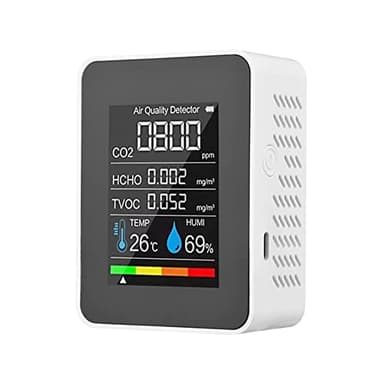Moniteur de qualité de l'air intérieur 5 en 1 HCHO TVOC Testeur de température et d'humidité Écran LCD coloré Blanc pour Maison Bureau Moniteur d'humidité Temp,testeur de qualité de l'air