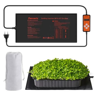 SWAWIS 55W Tapis Chauffant Semis 52.7x25.4cm avec Thermostat, Plage de Contrôle de Température 5-45 ℃, IP67, pour pour Germination des Graines Brassage Artisanal, Reptiles(Intégré)