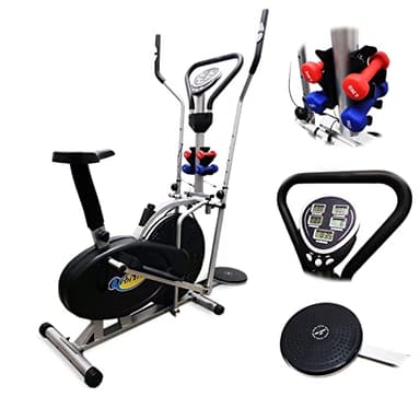 FFitness Vélo elliptique Volant 5 kg, vélo elliptique Home Trainer 2 en 1, vélo de chambre, moniteur LCD, poids et disque de torsion inclus