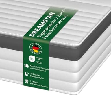 Dreamstar Gold Matelas orthopédique à ressorts ensachés - 7 zones - Hauteur : 21 cm - Certifié Oeko-Tex - Degré de dureté 2 (H2) - Fabriqué en UE - 80 x 200 cm