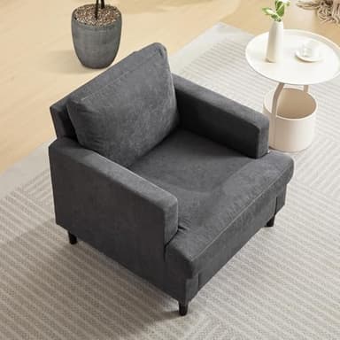 OPULENTHOME Fauteuil De Salon Moderne avec Accoudoir,Fauteuil De Lecture, Confortable,en Bois, pour Chambre à Coucher, Petit Canapé, pour Chambre d'Adolescent, en Tissu pour Salon,Gris