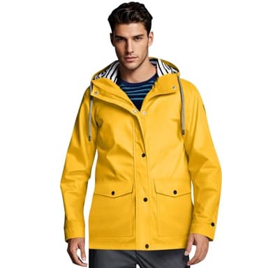 Ciré Marin Jaune Randonnée Vetement Homme Marque de Travail Transparent Trench Coat Veste Pluie Travail a Capuche de Sport Veste Militaire Randonnée Vetement de Pluie Homme Jaune L