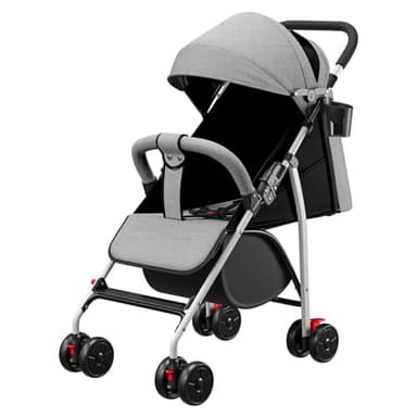 MUL-BOUTIQUE poussette canne compacte, 0 à 4 ans (30kg max), légère (4,8 kg), poussette canne bebe confort,pliable compacte et inclinable,avec coton, porte-gobelet, pare-soleil (Gris)
