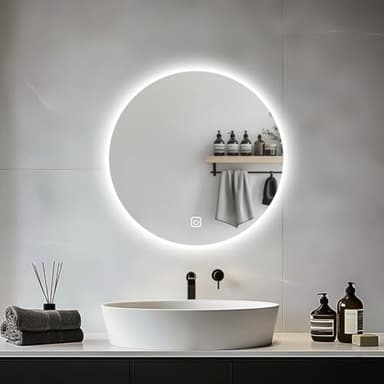 JAMUBOCHE Miroir LED salle de bain lavabo rond 50 cm lumières rétroéclairées rasage montage mural sans buée éclairage 3 couleurs IP54