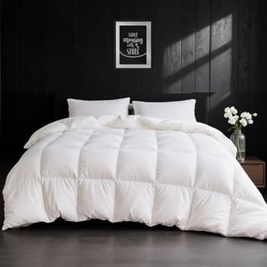 APSMILE Couette 240x260 4 Saisons Duvet Plume et d'oie, 100% Coton Égyptien, Couettes Gonflante 2 Personne, Edredon Naturelles Certifiée RDS, Blanc 240x260 cm