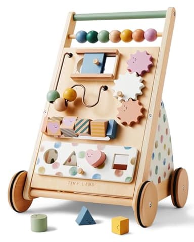Tiny Land Trotteur en bois pour bébé - Aide à la marche avec vitesse réglable - Pour garçons et filles - Déambulateur et centre d'activité pour bébé