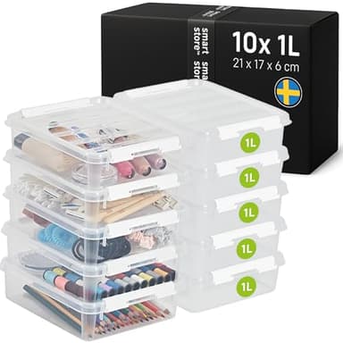 SmartStore - 10x Boîte de Rangement Plastique avec Couvercle Classic 1L (21x17x6cm) | Empilable et de Qualité Alimentaire | Boîte Plastique avec Couvercle & Coins Renforcés | Garantie 10 Ans