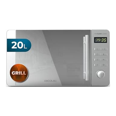Cecotec Micro-ondes Avec Gril Proclean 5120 Flatbed Mirror. Capacité 20L, 700W, 5 niveaux, gril de 800W, 8 programmes automatiques, écran LED avec horloge et technologie 3DWave, résultats parfaits