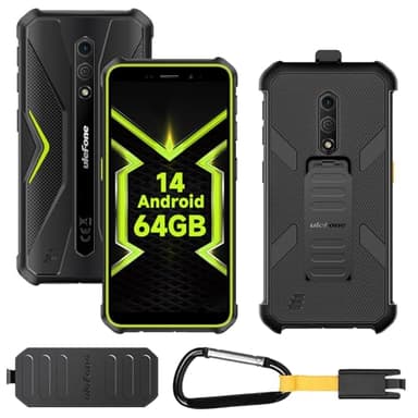 Ulefone Armor X12 Pro Téléphone Portable Incassable 2025,8Go+64Go ROM/TF-256Go,Smartphone Incassable Android 14,13MP+8MP Caméra,5,45''HD+,4860mAh Batterie,Octa Core,Dual SIM/Face ID/NFC/GPS Vert