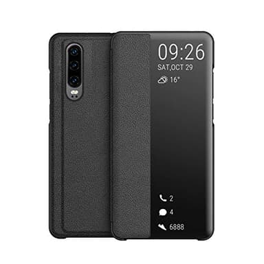 KANSi Coque Compatible pour Huawei P30, Smart View Flip Faux Cuir Coque + Protection Ecran - Noir