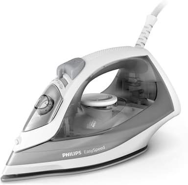 Philips fer à repasser EasySpeed - Puissance Fer à vapeur 2 000 W, Effet Pressing 100 g, Débit Vapeur Continue 15 g/min, Semelle en Céramique Anti-Rayures, Réservoir 220 ml, Gris/blanc (GC1751/80)