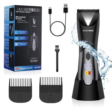 BarberBoss Rasoir intime pour homme, rasoir corporel et tondeuse à poils pubiens pour homme, étanche et tondeuse à testicules, rechargeable avec verrouillage de voyage