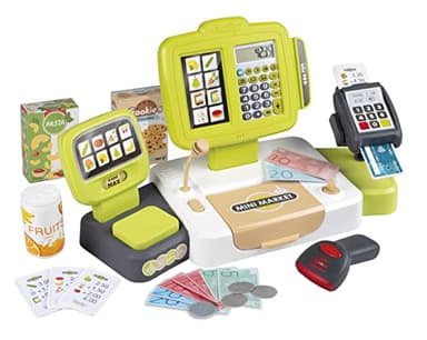 Smoby - Grande Caisse Enregistreuse - 30 Accessoires - Balance Mécanique - Vraie Calculatrice + Scanner Son et Lumière - A Partir de 3 Ans