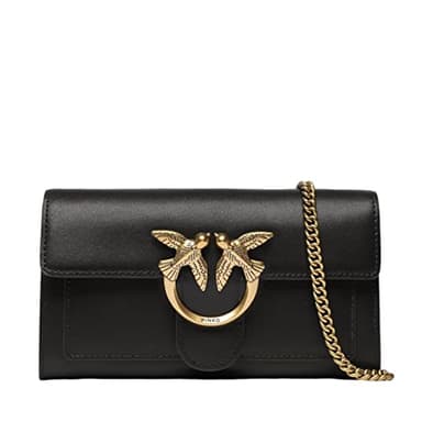 Pinko Wallet, Love One Portefeuille C Vitello SETA Femme, Z99Q_Nero-Antique Gold