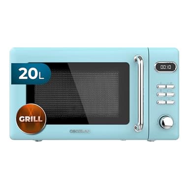 Cecotec Micro-Ondes Digital avec Grill Proclean 5110 Retro Bleu. 20 L, 700 W en 5 niveaux, minuterie jusqu'à 60 min, 8 programmes et mode dégivrage, design vintage en bleu