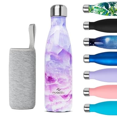 Nuactiv Bouteille Isotherme 500ml en Acier Inox – Garde 24h Froid & 12h Chaud – Gourde Double Paroi Sans BPA Étanche Réutilisable pour Voyage, Randonnée, École, Sport, Fitness & Usage Quotidien