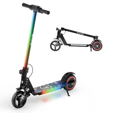 Qekud S5 Trottinette électrique Pliable pour Enfants de 6 à 14 Ans avec éclairage LED, pneus Tout-Terrain de 6,5", jusqu'à 14 km/h, pour Enfants de 6 à 14 Ans, Noir